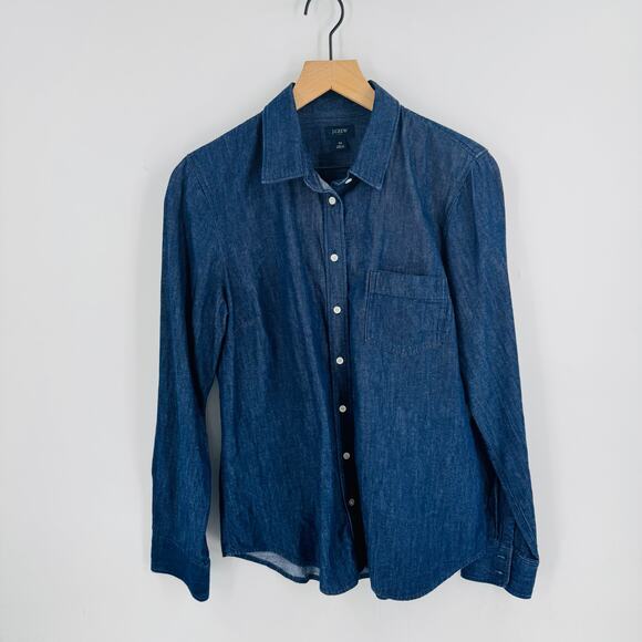 J.Crew Factory Dark Chambray Denim Button Down Shirt M Classic Everyday Casual - Picture 1 of 7